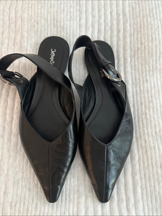 Jeffrey Campbell Shoes - Jeffrey Campbell Black Pointed Slingback Flats with Buckle